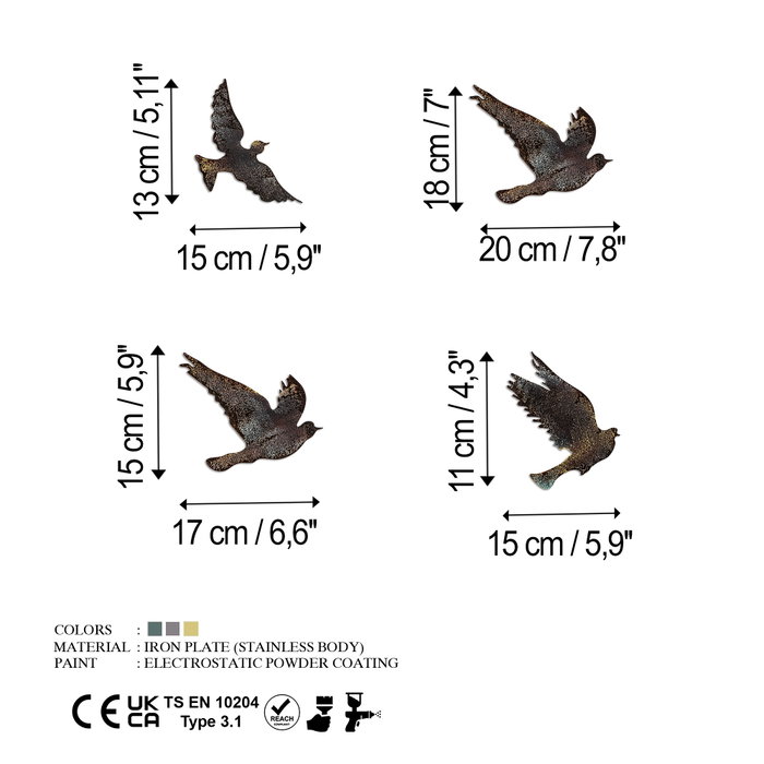 Wallity Birds-1 Escultura de pared multicolor de metal